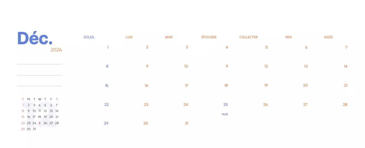 Calendrier de travail avec de belles illustrations