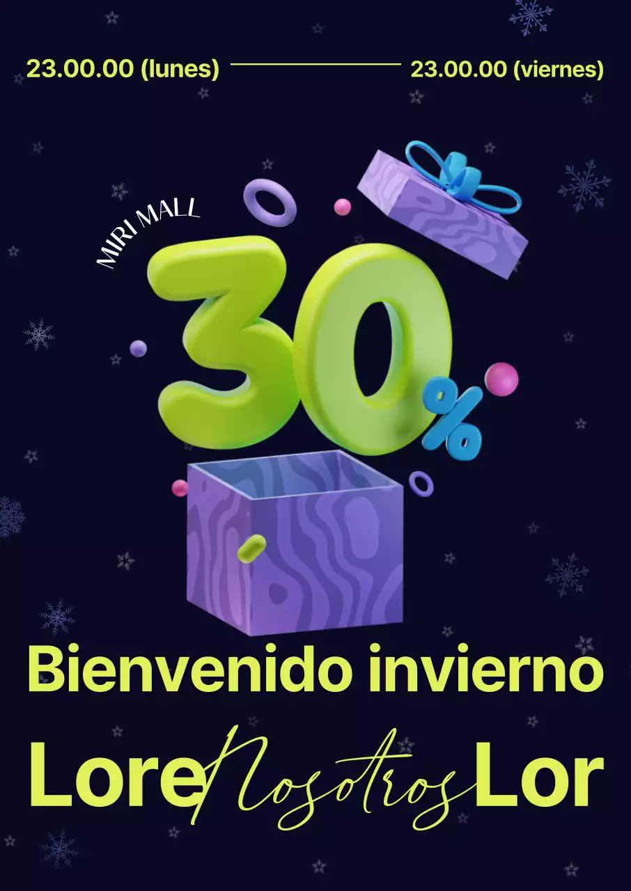 La oferta de invierno incluye gráficos en 3D de vivos colores, diseños de letra llamativos y copos de nieve.