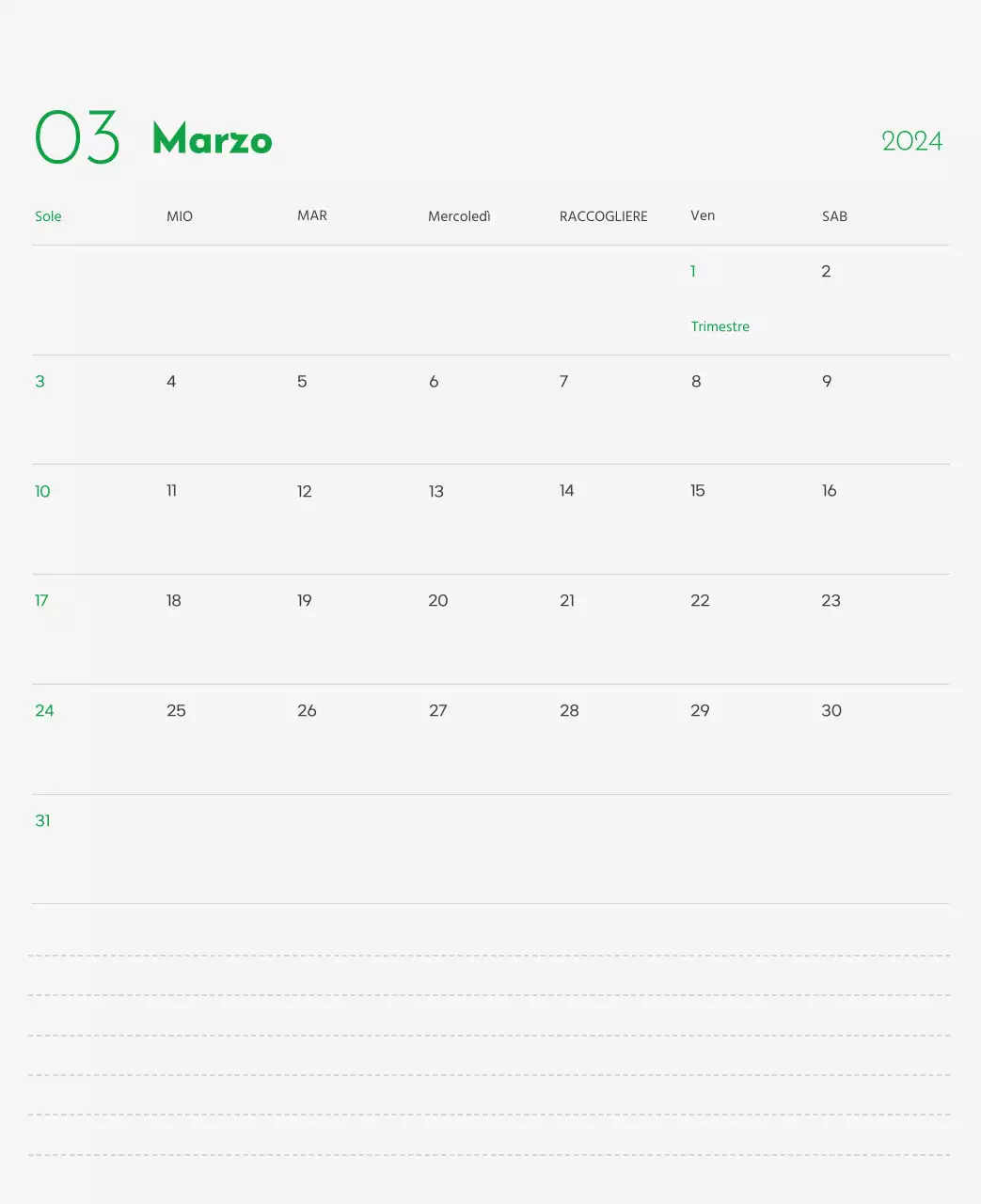 Un calendario con l'immagine di un cucciolo e un simpatico messaggio in verde.