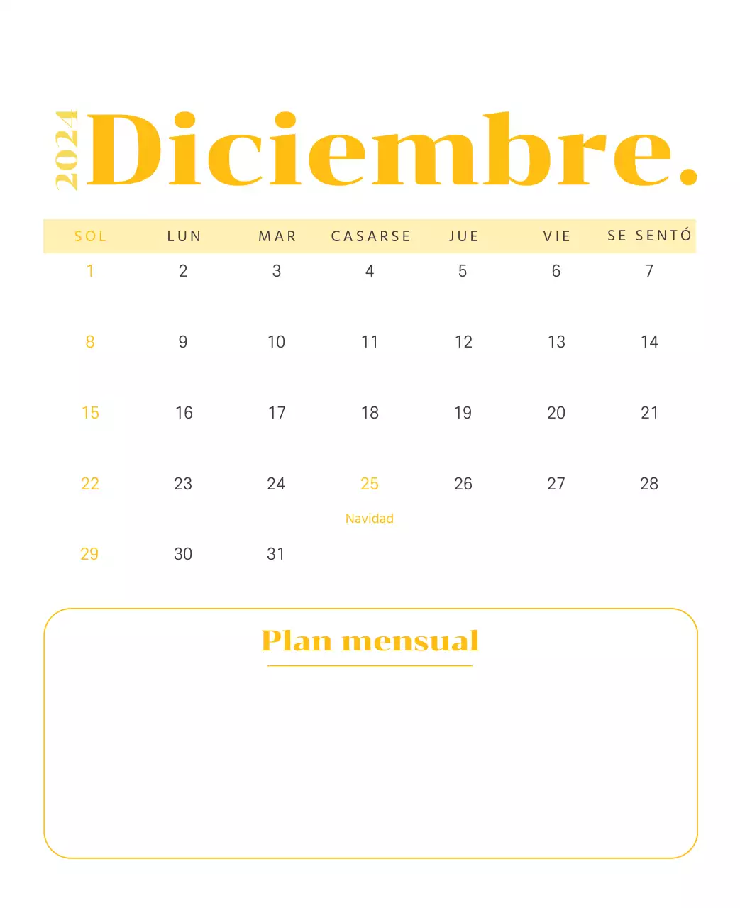 Calendario con ilustraciones juveniles sobre fondo amarillo y verde