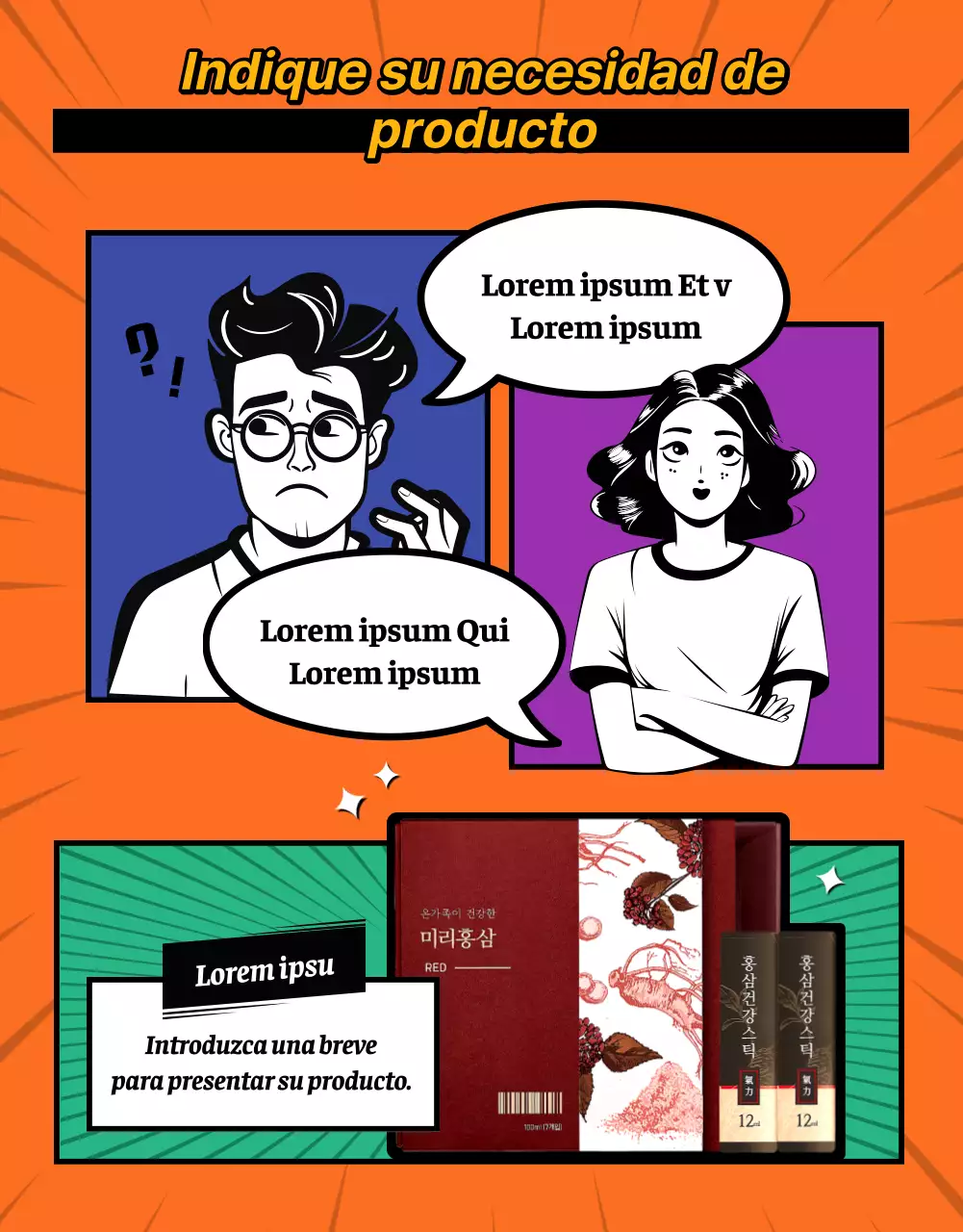 Un lanzamiento de producto de dibujos animados retro en colores rojo y arco iris