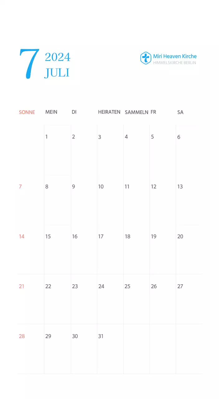 Blaues modernes Konzept Kirchenkalender