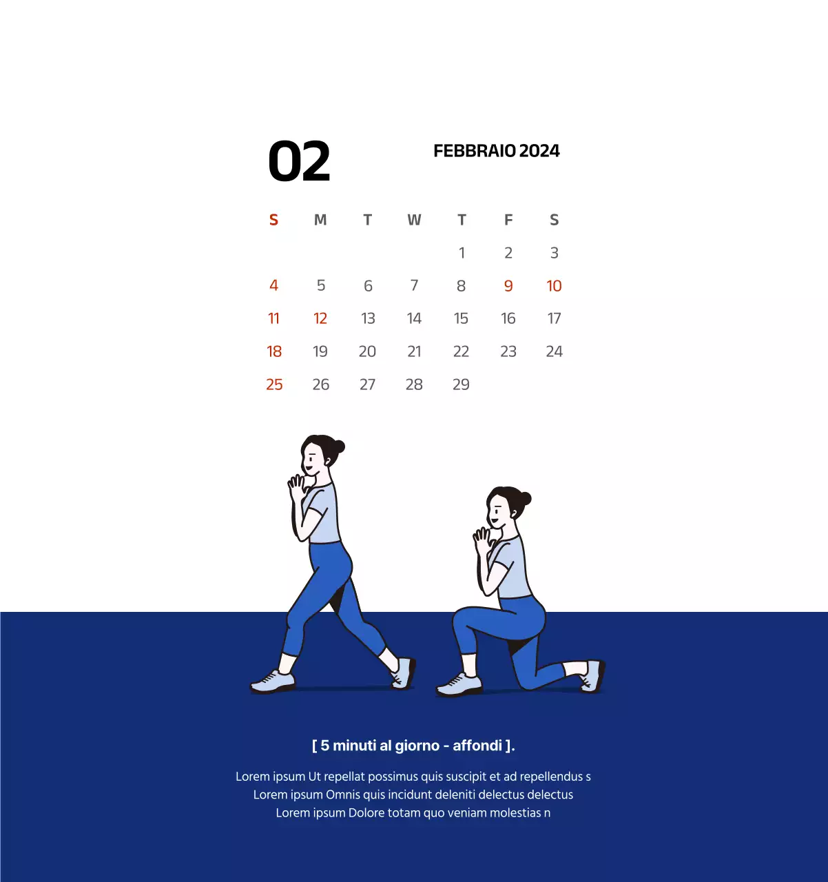 Calendario semplice con illustrazioni pulite in blu