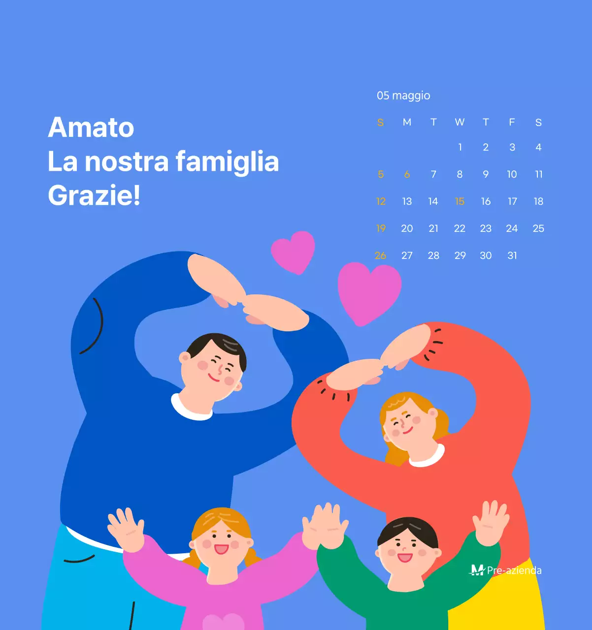 Calendario motivazionale con illustrazioni energetiche e citazioni positive su sfondo azzurro