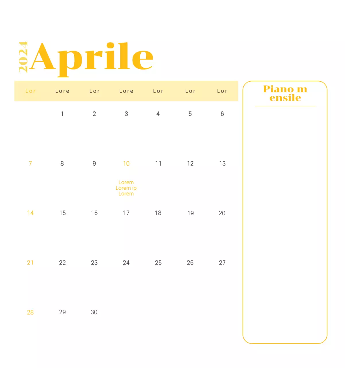 Calendario con illustrazioni giovanili su sfondo giallo e verde