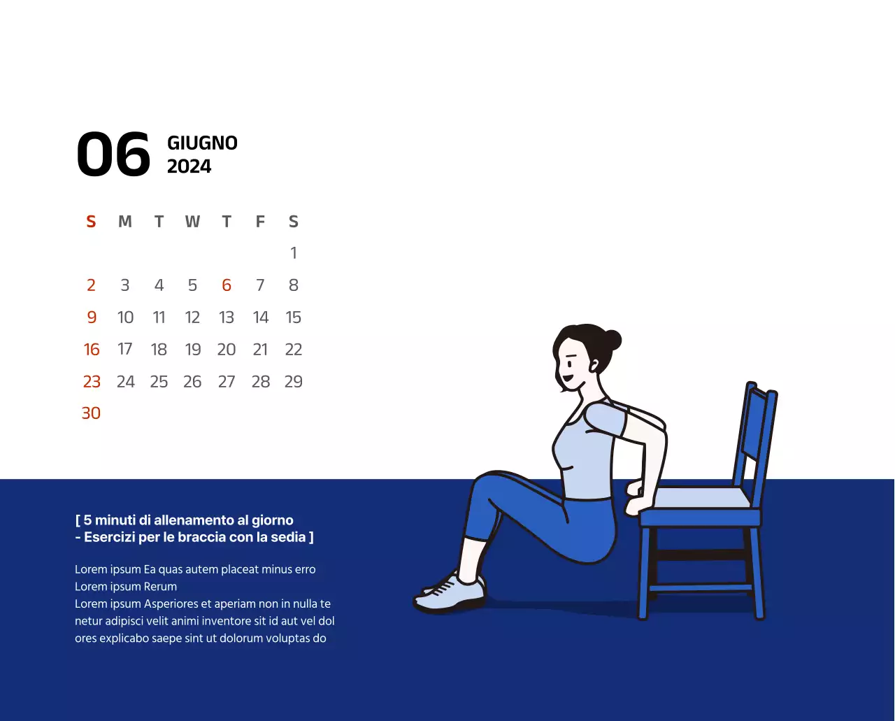 Calendario semplice con illustrazioni pulite in blu