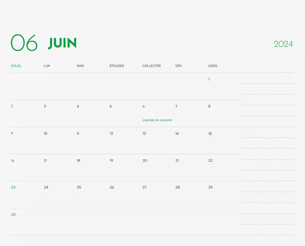 Un calendrier avec la photo d'un chiot et un message mignon aux accents verts.