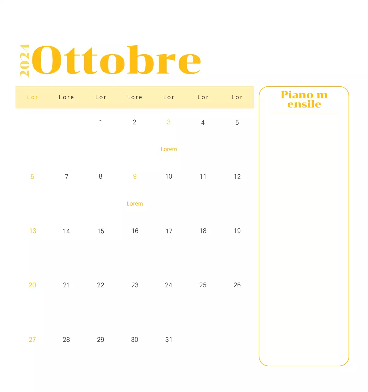 Calendario con illustrazioni giovanili su sfondo giallo e verde