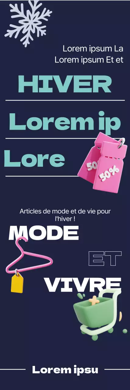 Une police de caractères épurée, des icônes 3D liées au shopping et des flocons de neige accentuent la semaine de soldes d'hiver.