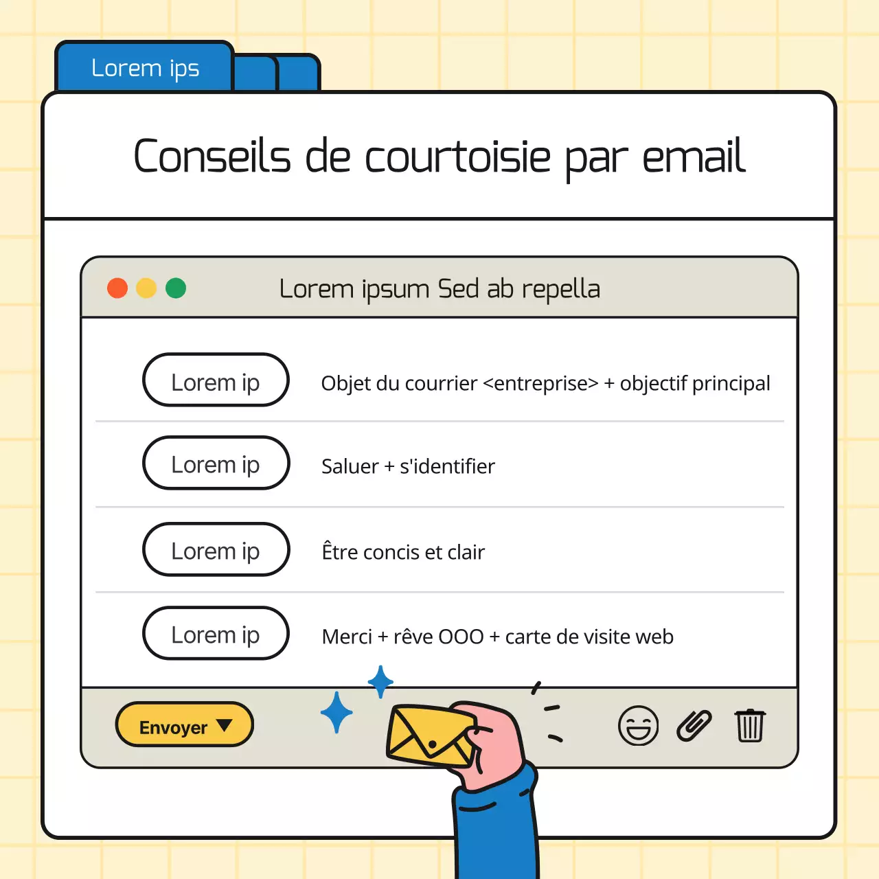 Promouvoir des conseils commerciaux simples en bleu et en jaune