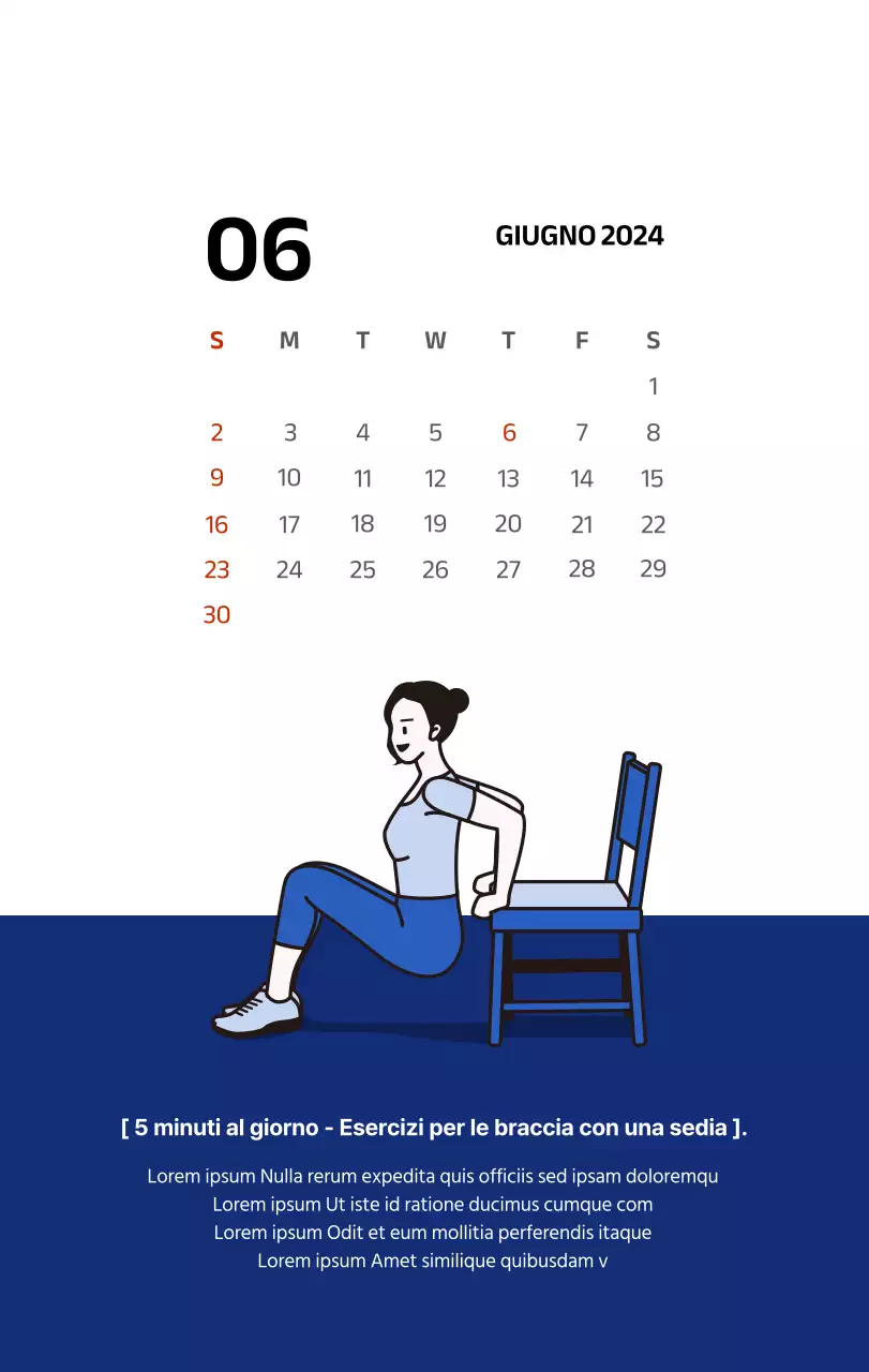 Calendario semplice con illustrazioni pulite in blu