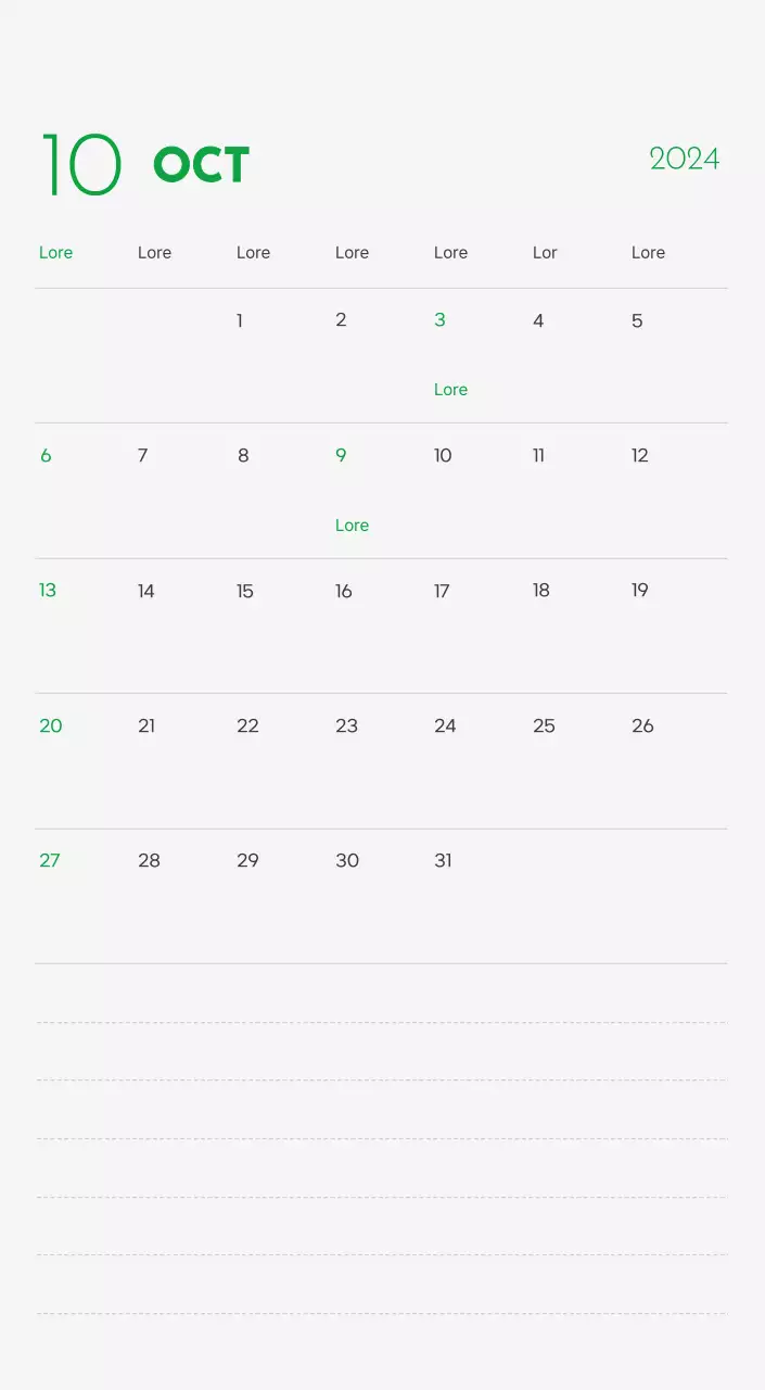 Un calendrier avec la photo d'un chiot et un message mignon aux accents verts.