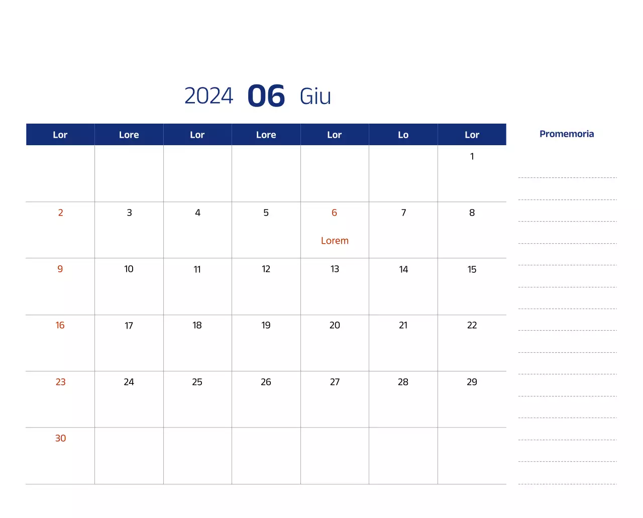 Calendario semplice con illustrazioni pulite in blu