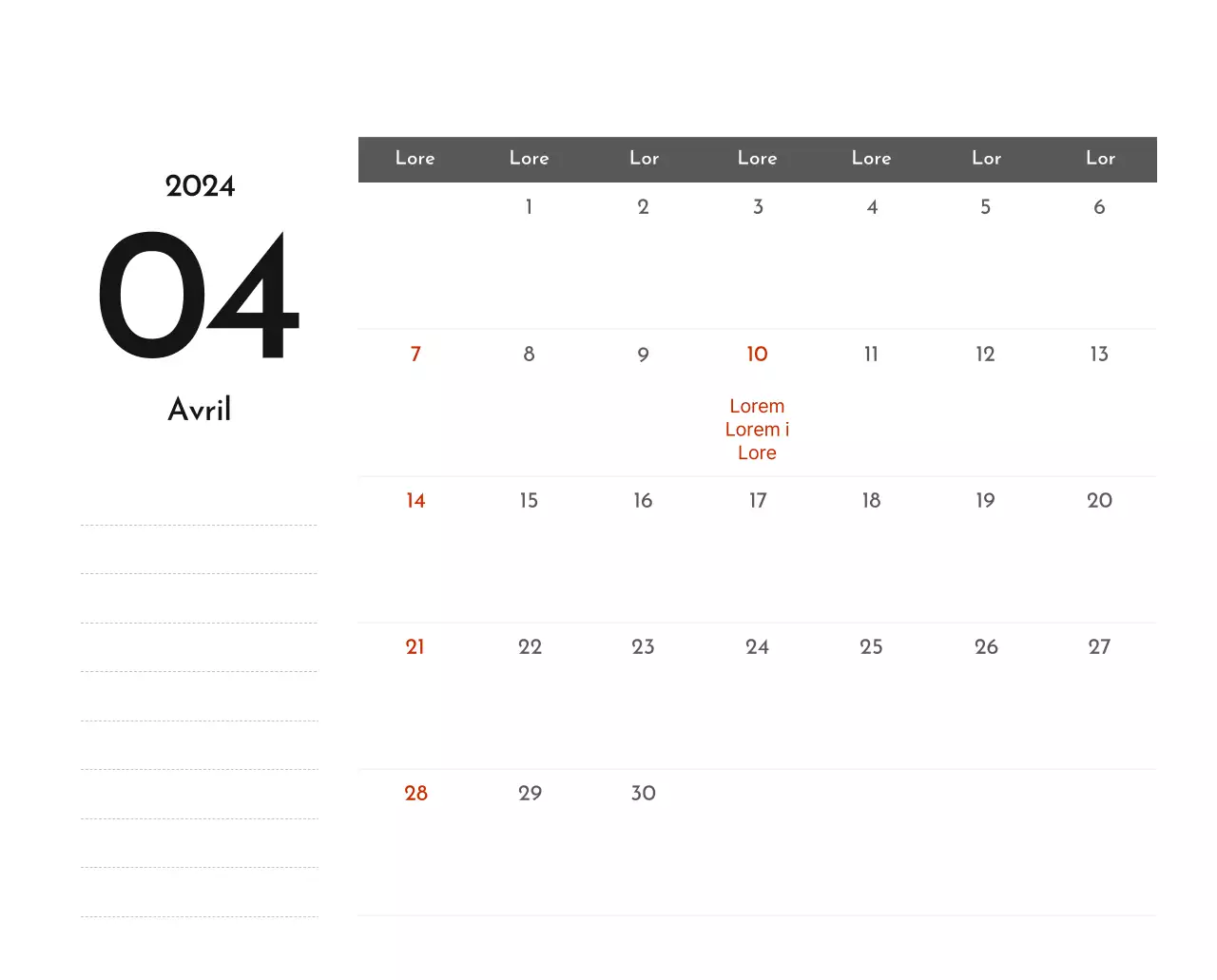 Un calendrier d'entreprise simple en gris
