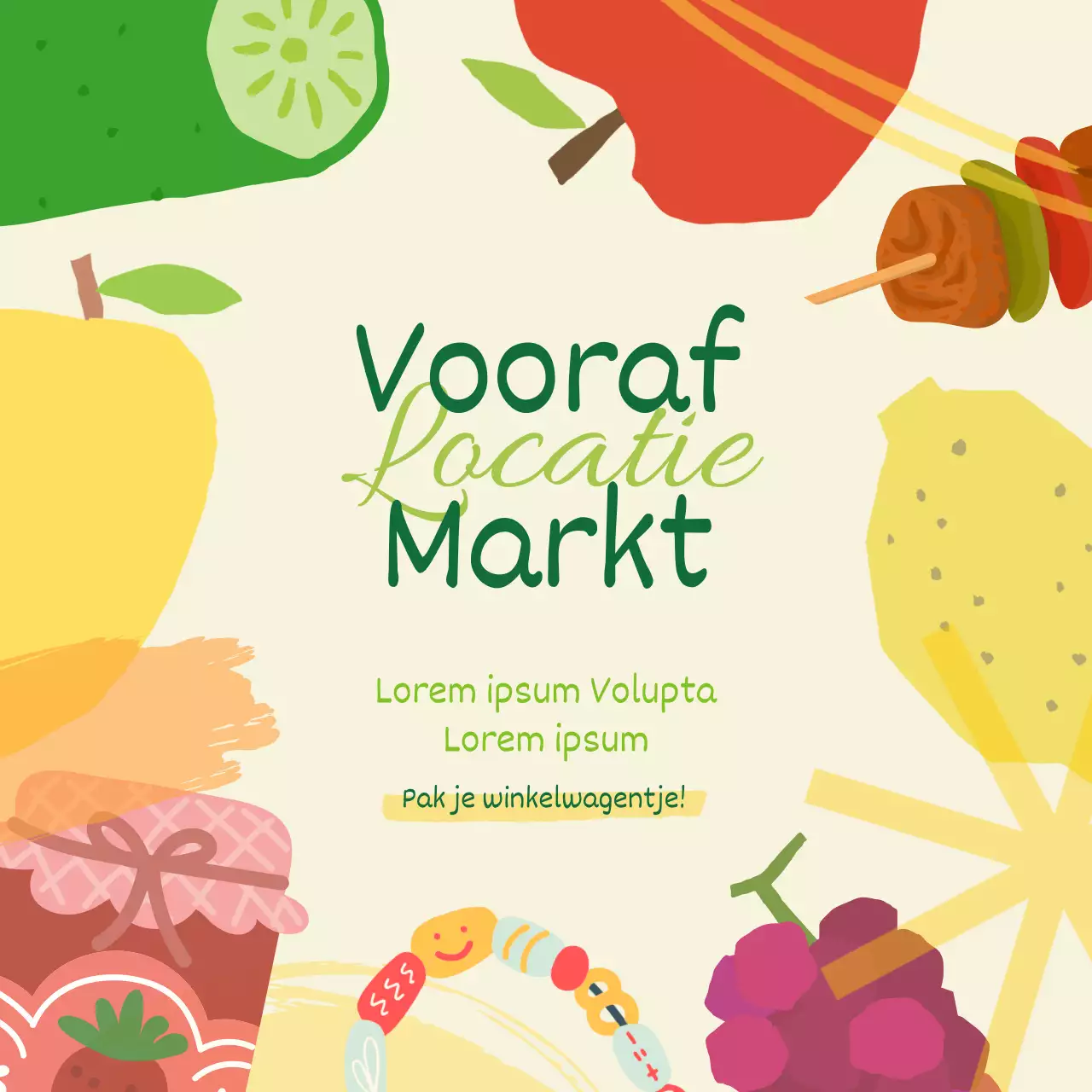 Promoot je lokale markt met kleurrijke, platte illustraties