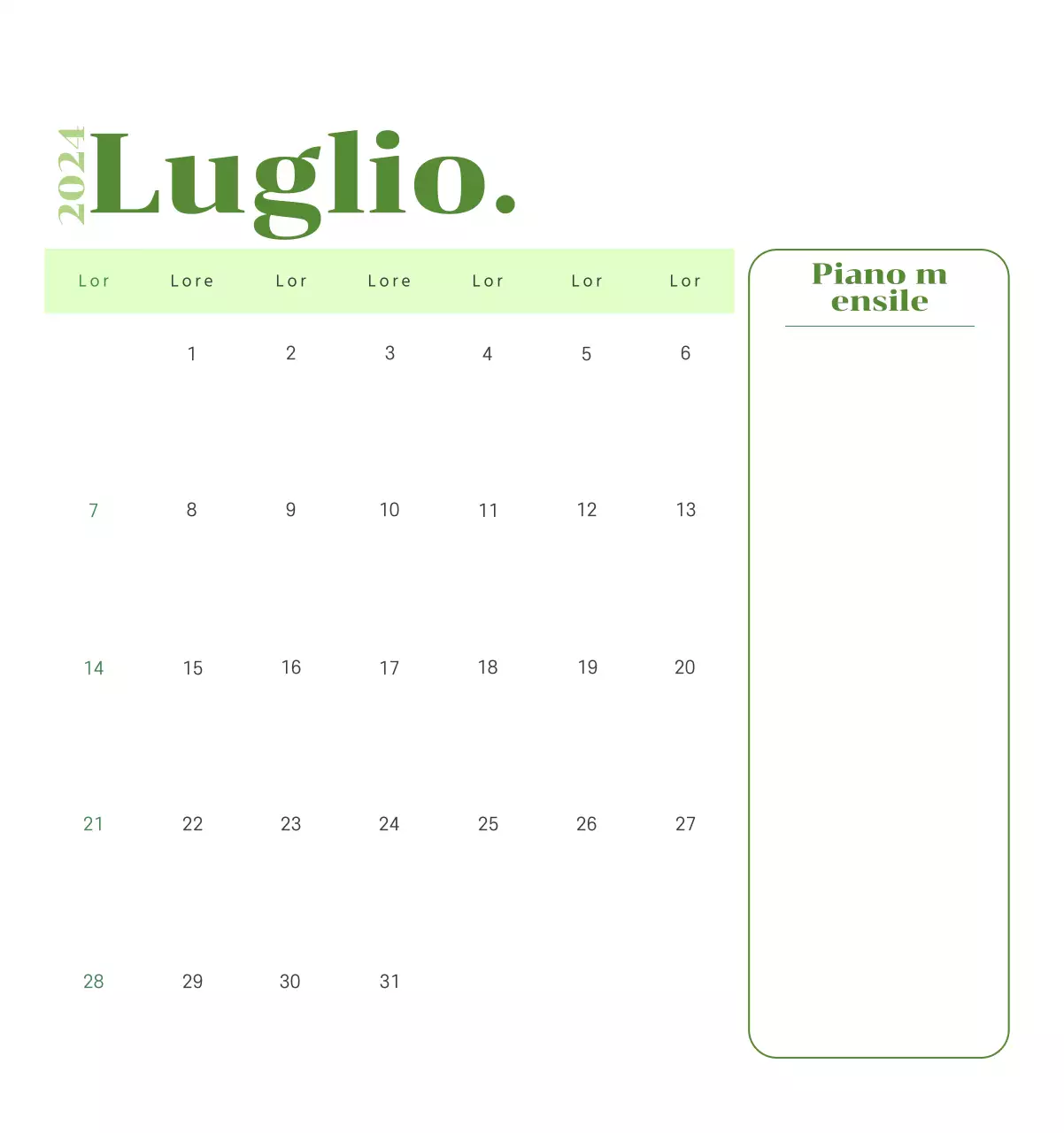 Calendario con illustrazioni giovanili su sfondo giallo e verde