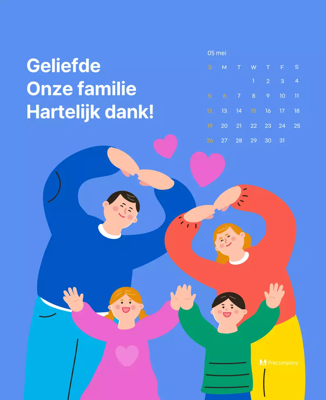 Motiverende kalender met energieke illustraties en positieve citaten op een lichtblauwe achtergrond