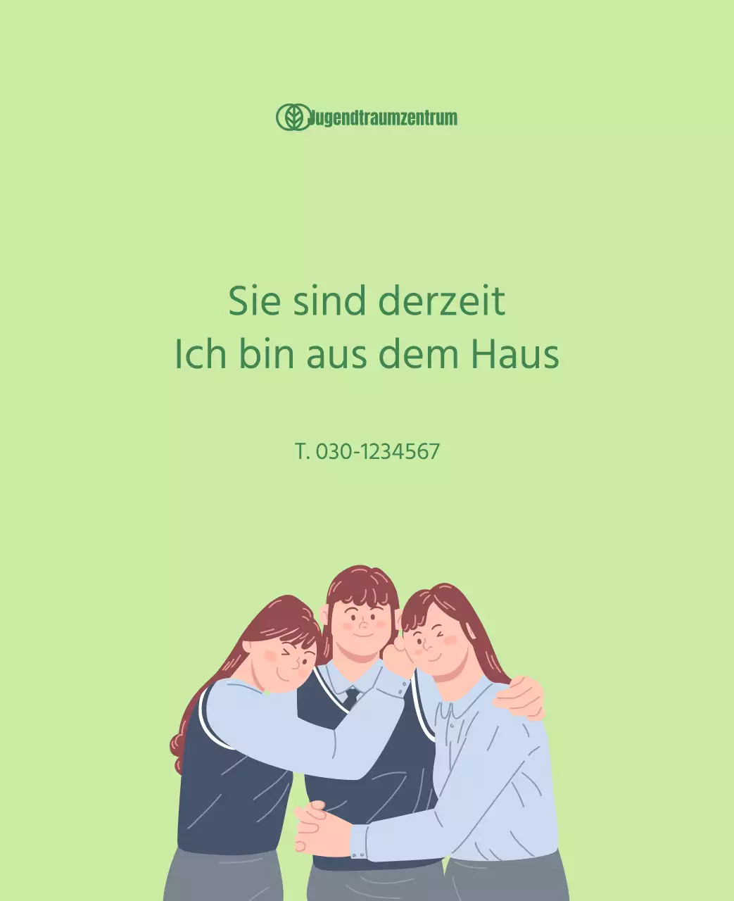 Kalender mit Jugendillustrationen auf gelbem und grünem Hintergrund