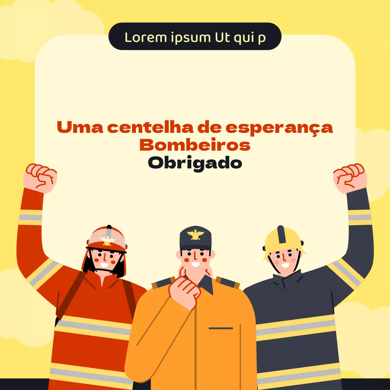 Uma simples promoção vermelha e amarela de agradecimento aos bombeiros