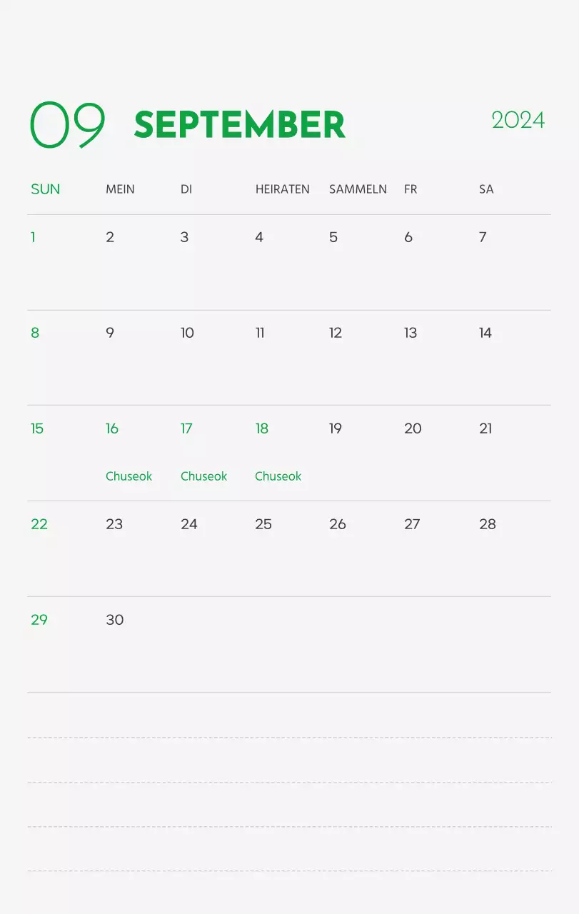 Ein Kalender mit einem Bild eines Welpen und einer niedlichen Botschaft in grünen Akzenten