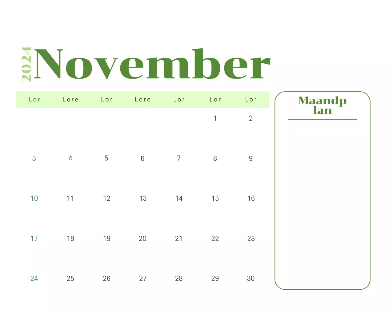 Kalender met jeugdillustraties op een gele en groene achtergrond