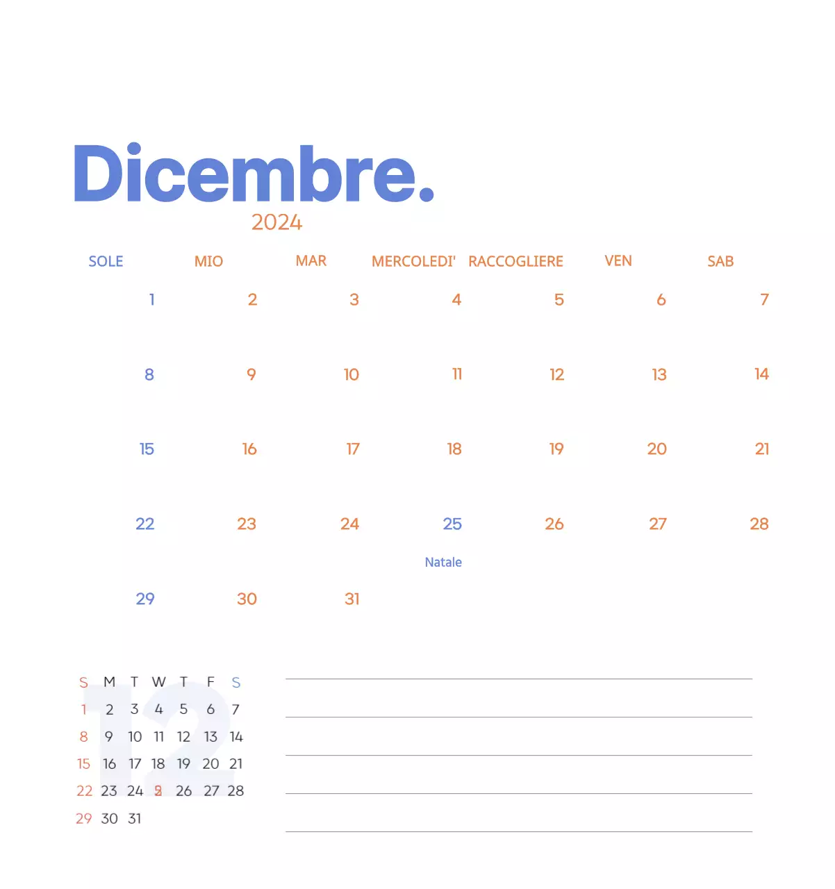 Calendario di lavoro con splendide illustrazioni