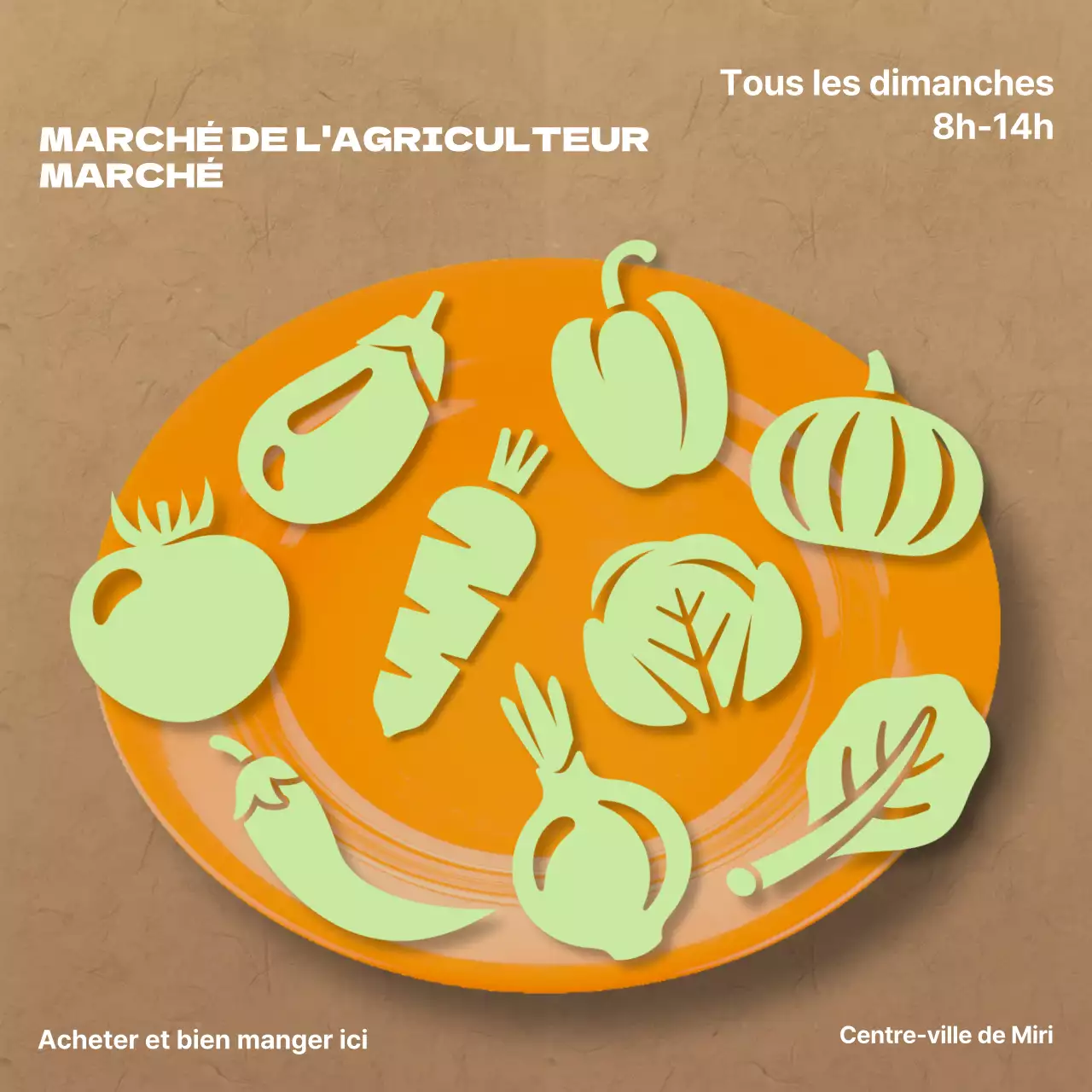 Promouvoir un marché fermier minimaliste en marron et chartreuse