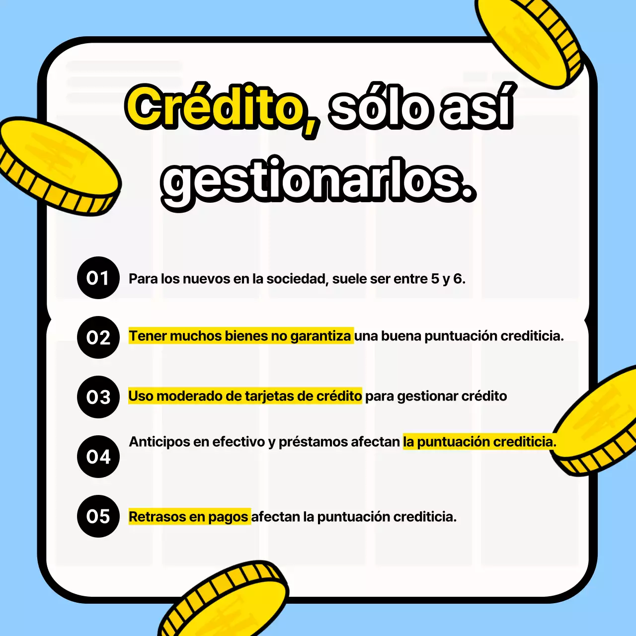 Material de formación sobre gestión del crédito con fondo azul claro