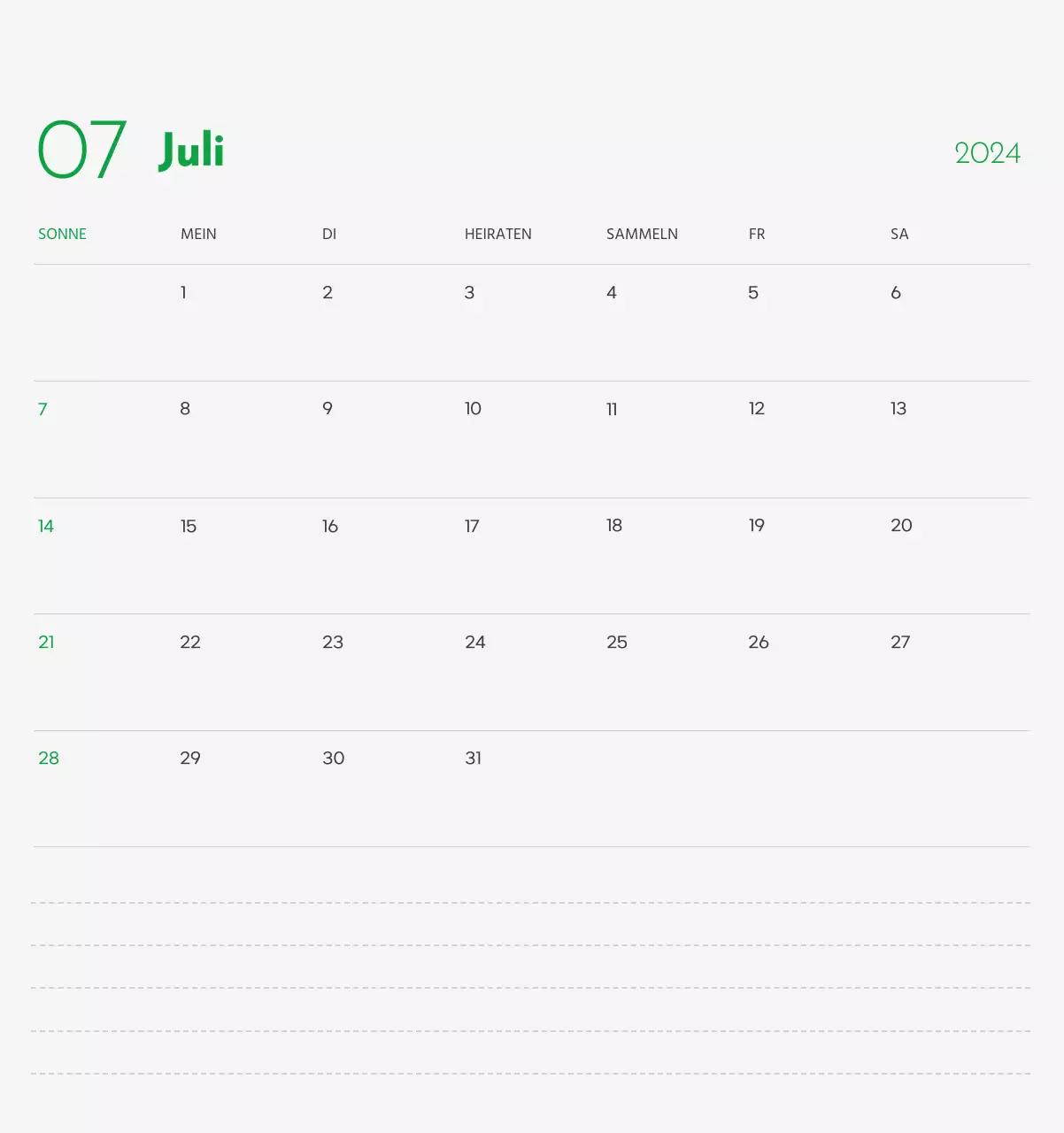 Ein Kalender mit dem Bild eines Welpen und einer niedlichen Botschaft in grünen Akzenten