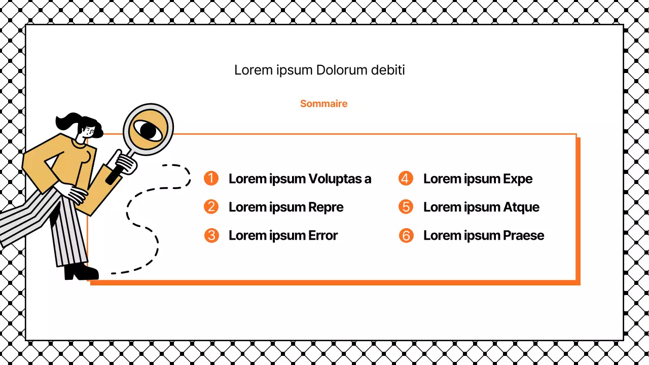 Présentation simple avec des accents noirs et orange