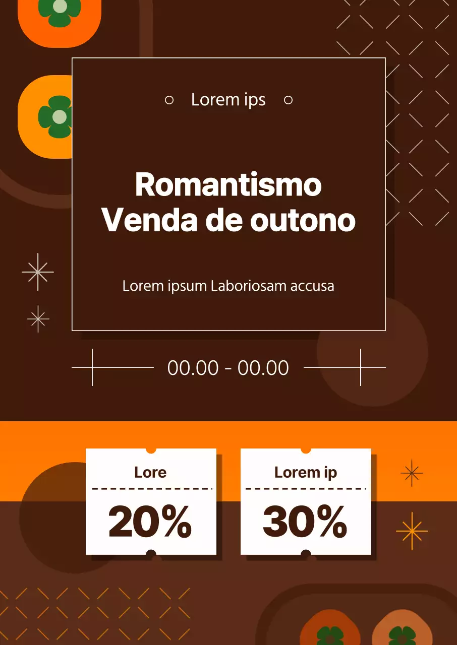 Guia de eventos outonais em tons de castanho e laranja