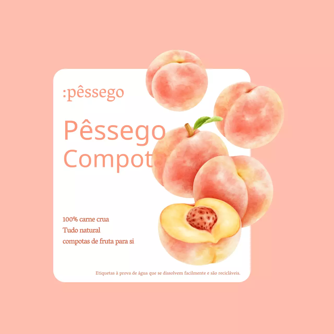 Desenho de etiqueta de embalagem de compota de maçã e pêssego em rosa claro e verde
