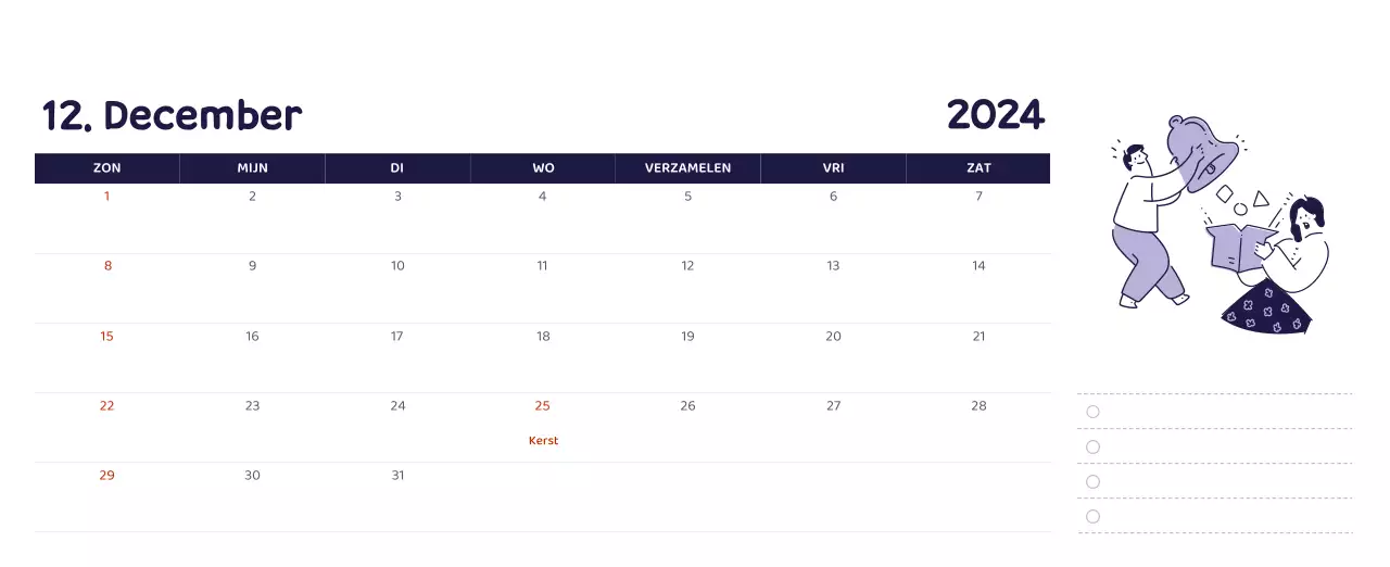 Een kalender met kleurrijke, emotionele illustraties