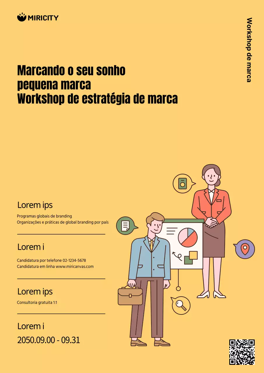 Marca simples em amarelo e preto para promover o recrutamento de estagiários para as oficinas