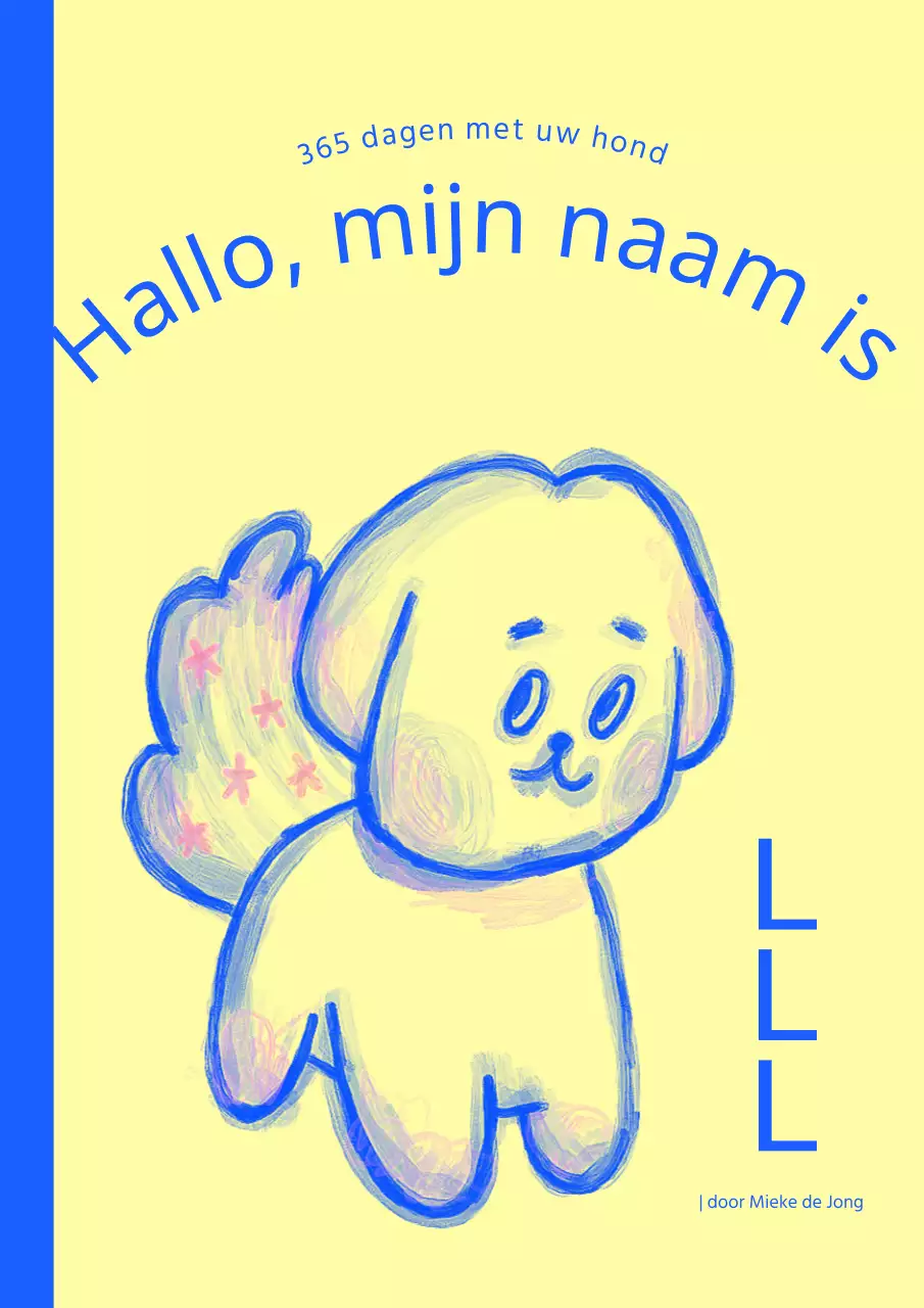 Eenvoudige doggy everyday boekomslag in geel en blauw