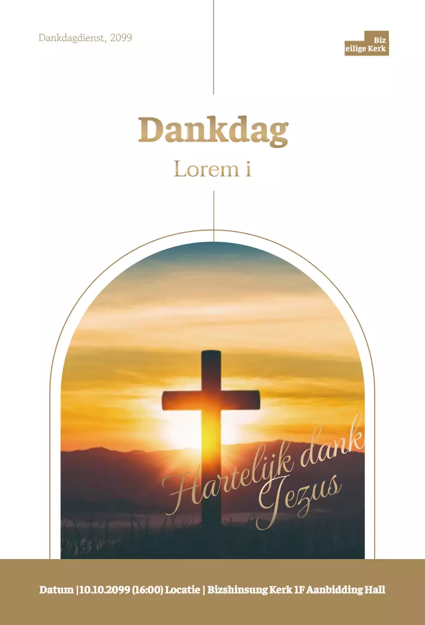 Stijlvolle uitnodiging voor Thanksgiving met bruine tekst en kruisafbeelding