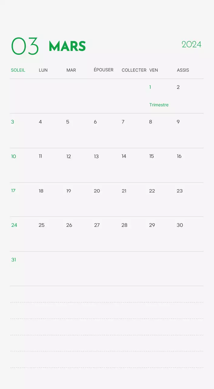 Un calendrier avec la photo d'un chiot et un message mignon aux accents verts.