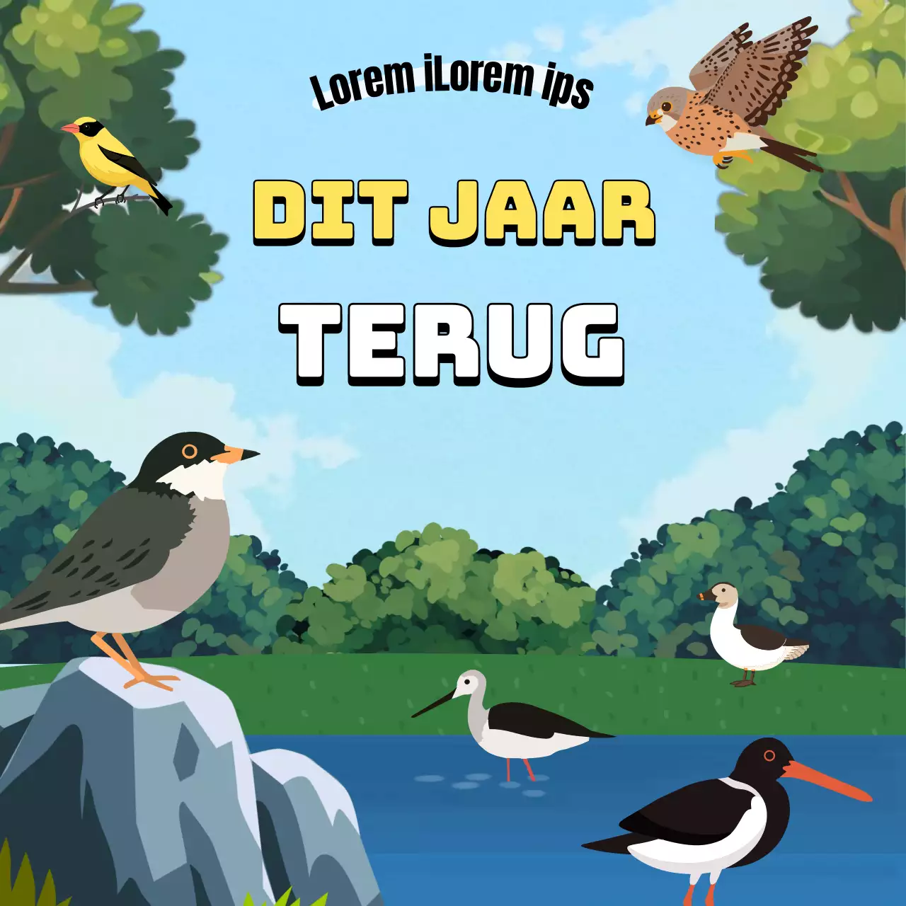 Tropische oktober Wereld Trekvogeldag leermiddelen in groen en lichtblauw