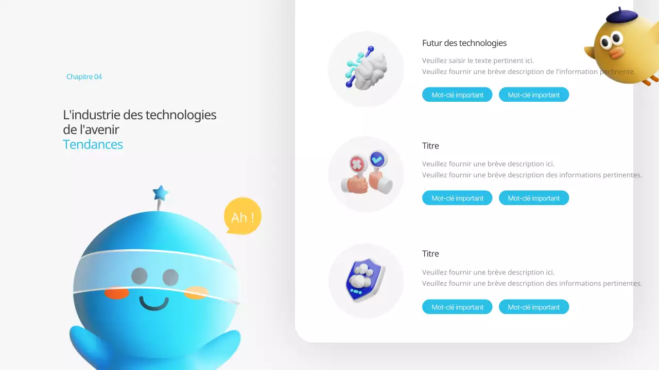 Une plate-forme de formation à la prospective technologique kitsch, bleue et jaune.