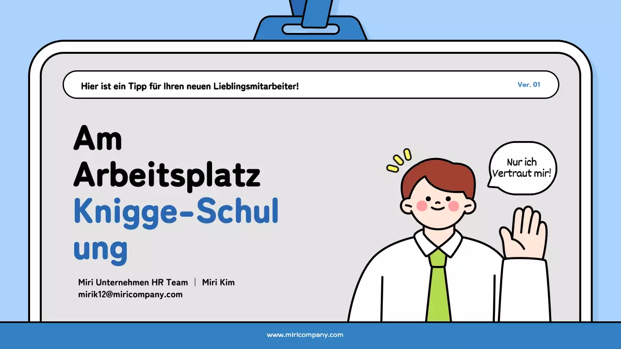 Ein hübsches Trainingsdeck für neue Mitarbeiter in Hellblau und Schwarz