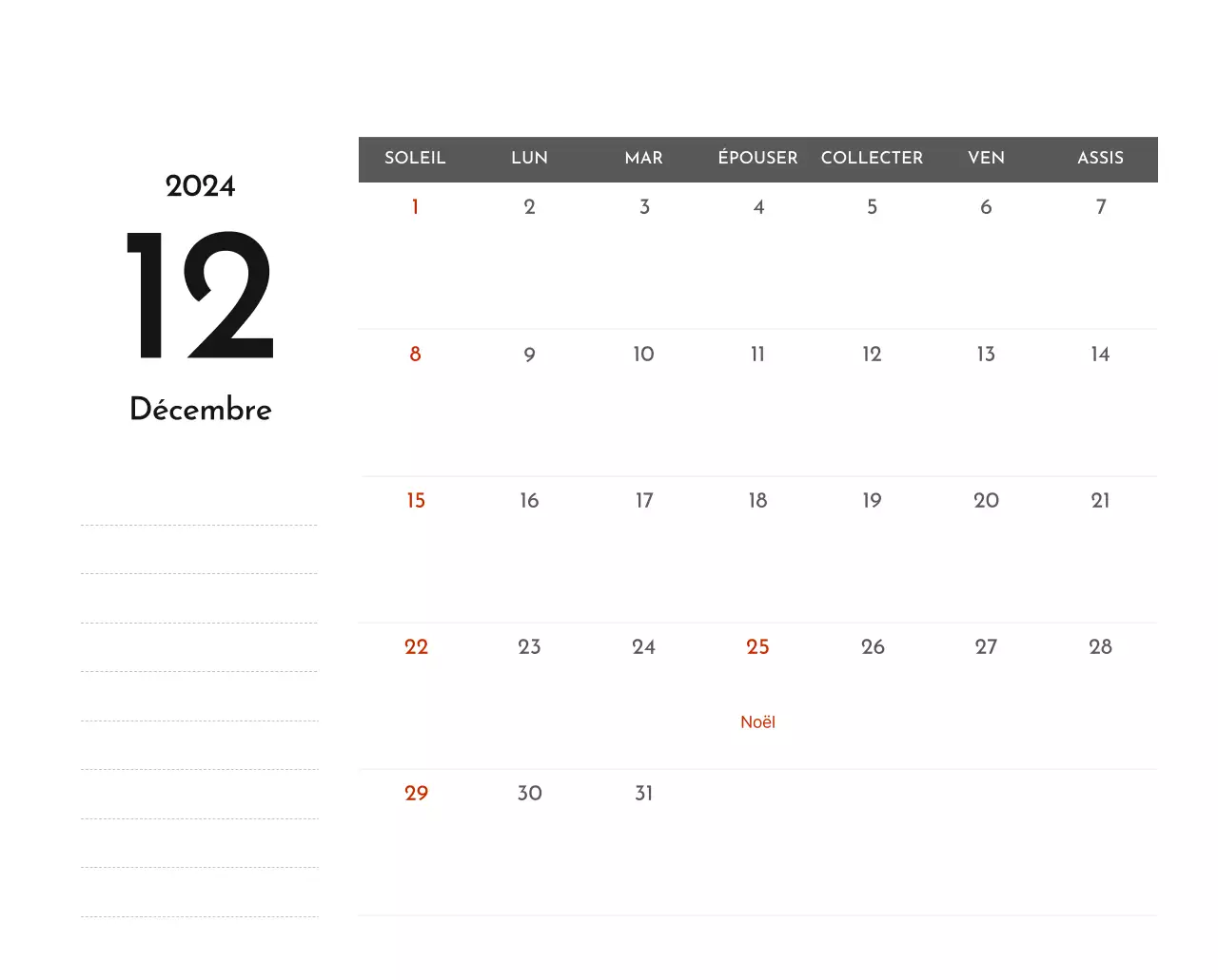 Un calendrier d'entreprise simple en gris