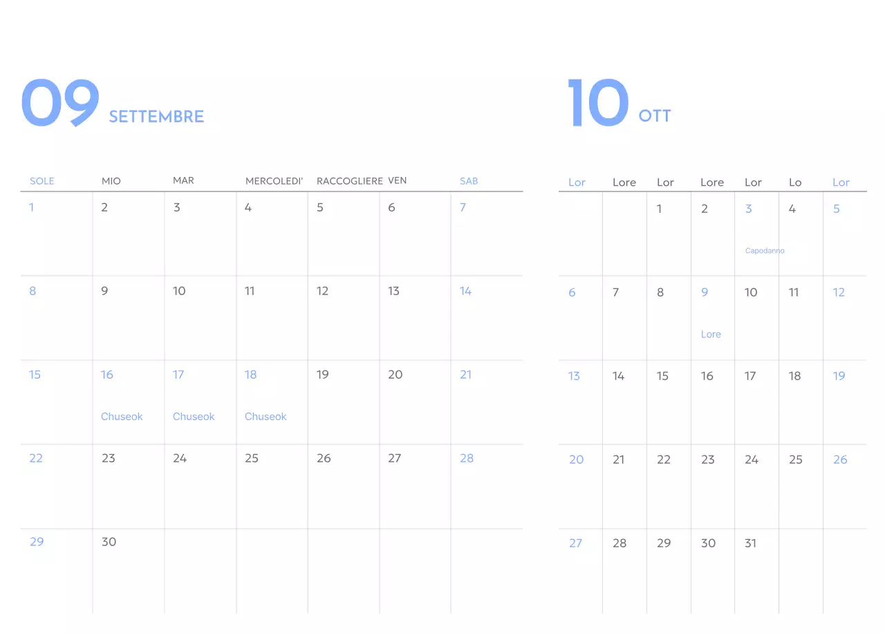 Calendario con tracker degli obiettivi con accenti blu