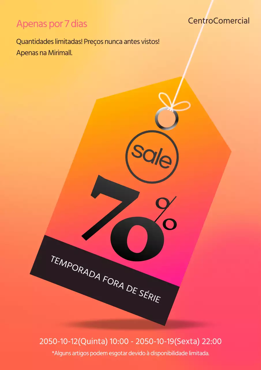 Anúncio de saldos de um centro comercial moderno em preto e cor-de-rosa