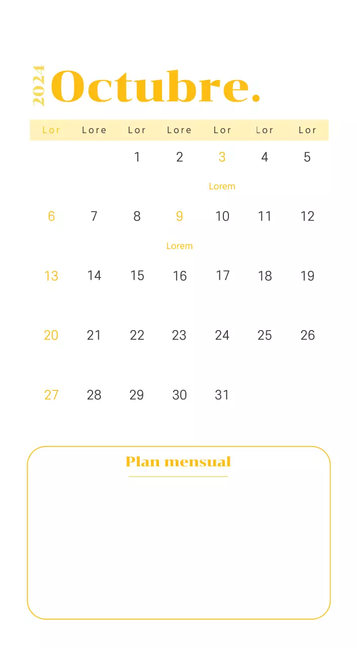 Calendario con ilustraciones juveniles sobre fondo amarillo y verde
