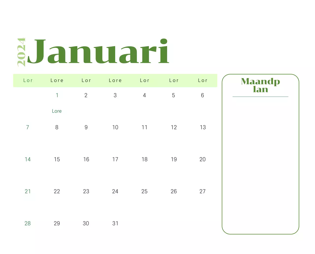 Kalender met jeugdillustraties op een gele en groene achtergrond