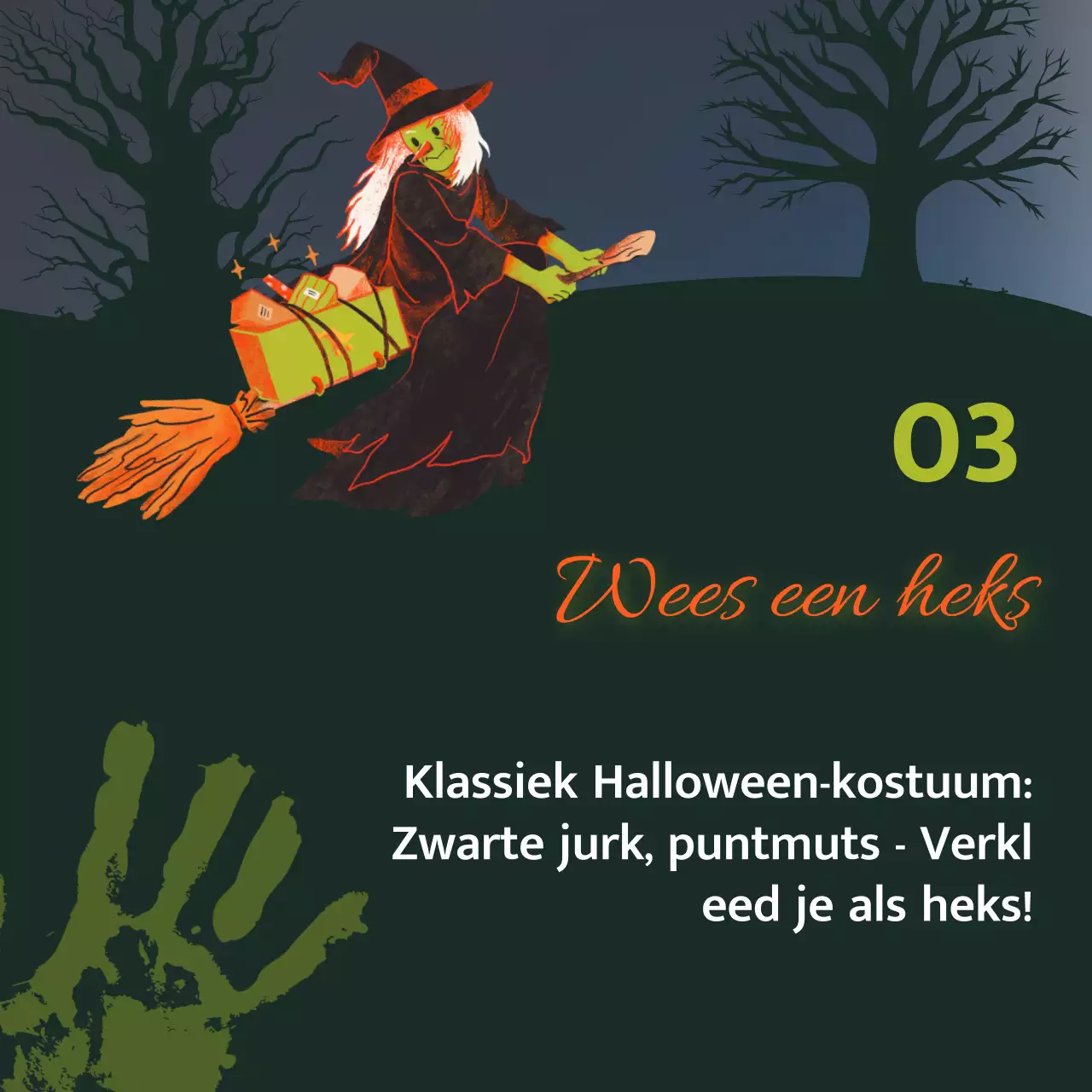 Maak kennis met het groene en oranje sci-fi Halloweenkostuum