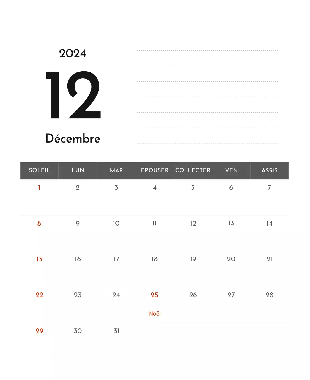 Un calendrier d'entreprise simple en gris