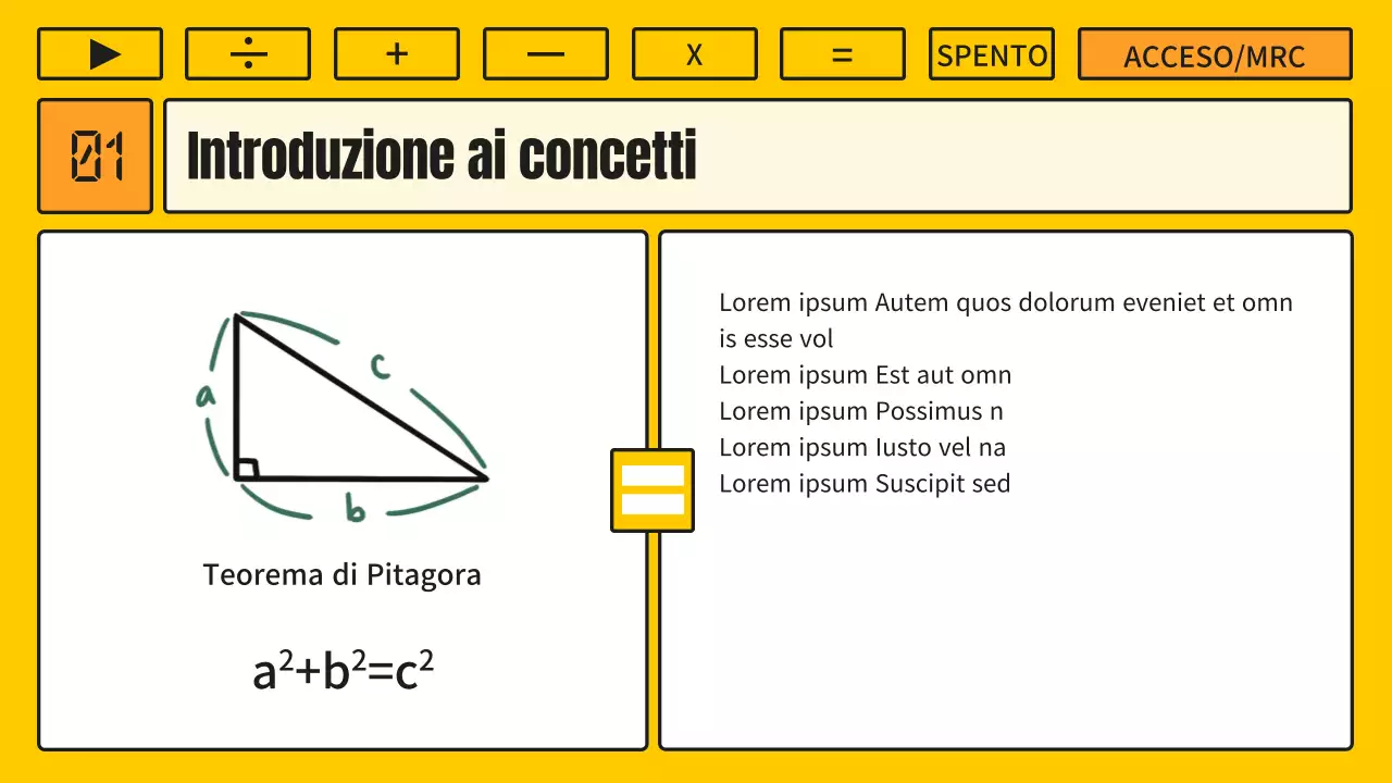 Lezione di matematica con un concetto kitsch di calcolatrice gialla e arancione