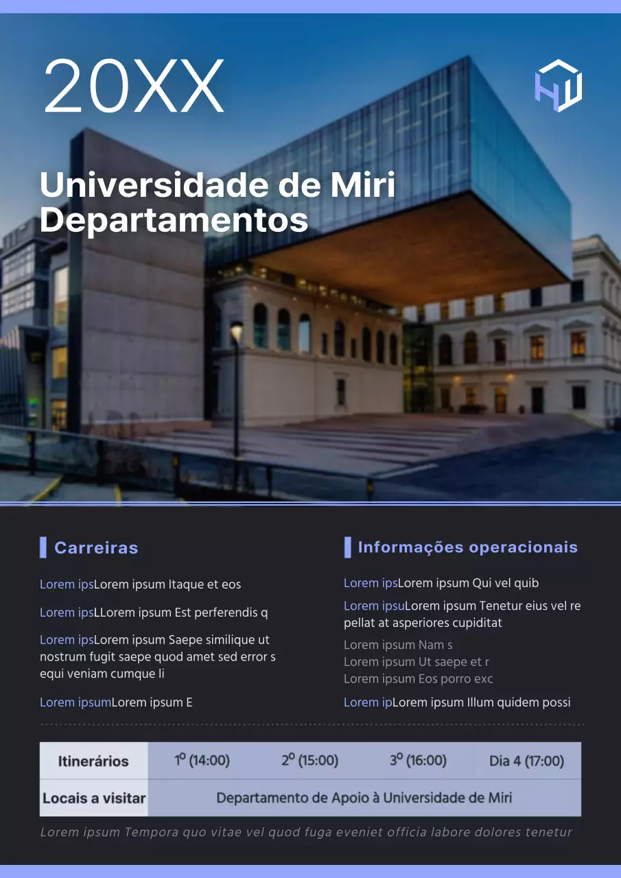 Promover uma simples visita azul e cinzenta ao departamento universitário