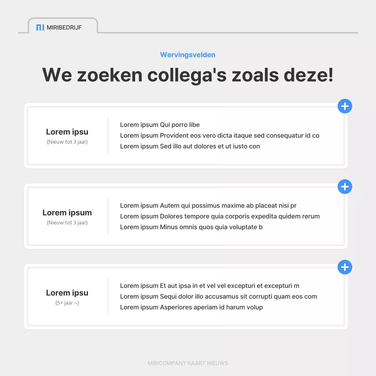Een eenvoudige bedrijfsvacature in blauw en grijs